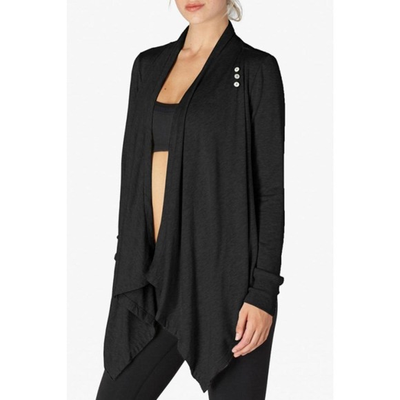 Beyond Yoga Draped Wrap Long Sleeve Three Button Cardigan Top Size XS Black - Picture 10 of 12